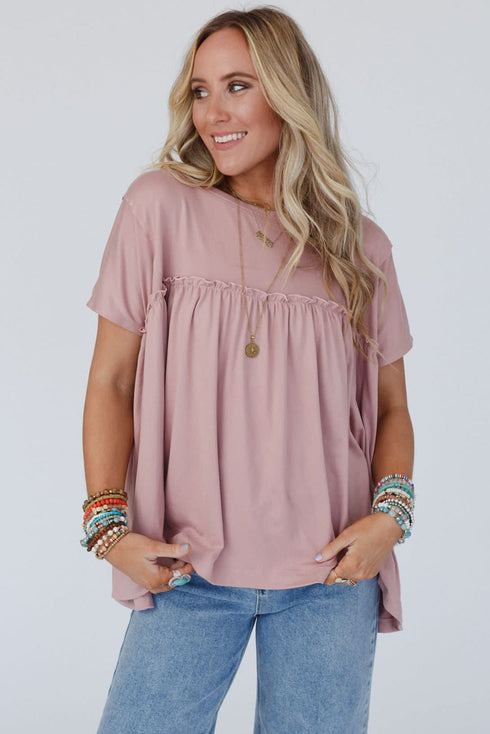 Ruffled Trim Loose Babydoll Tee